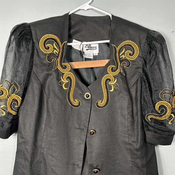 Blue Vintage Beaded Embroidered Skirt Suit Set size 18 Black and gold vintage - Picture 4 of 17